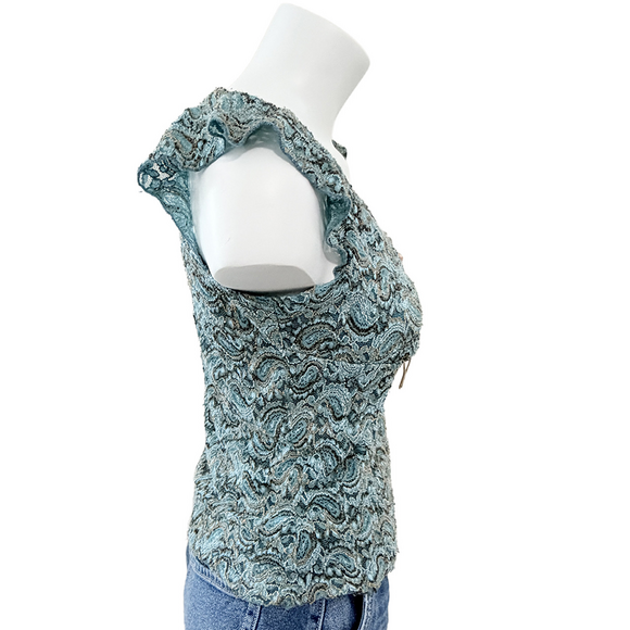 Dress Barn Y2K Vintage Fairycore Coastal Coquette Whimsigoth 3D paisley top SM - Picture 3 of 8